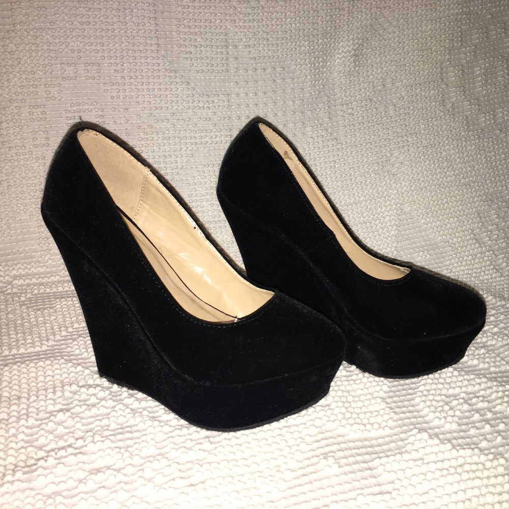 Black Velvet Wedge Heels